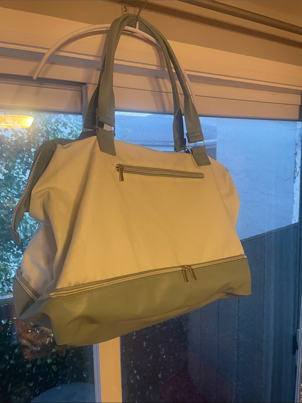 DSW Cream Canvas Tote with Sage Trim and Straps
